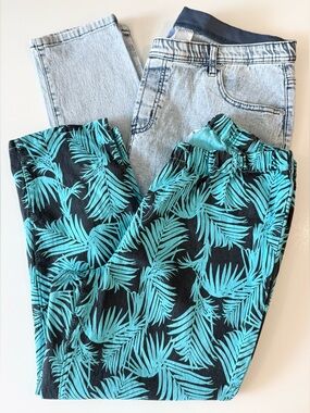 DG2 by Diane Gilman Black and Teal Tropical Print Pull-On Pants
